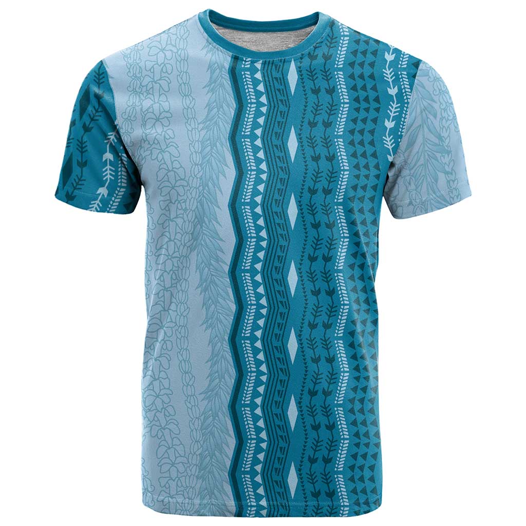 Vintage Cobalt Blue Hawaiian Traditional Kapa Mix Flowers Lei T Shirt