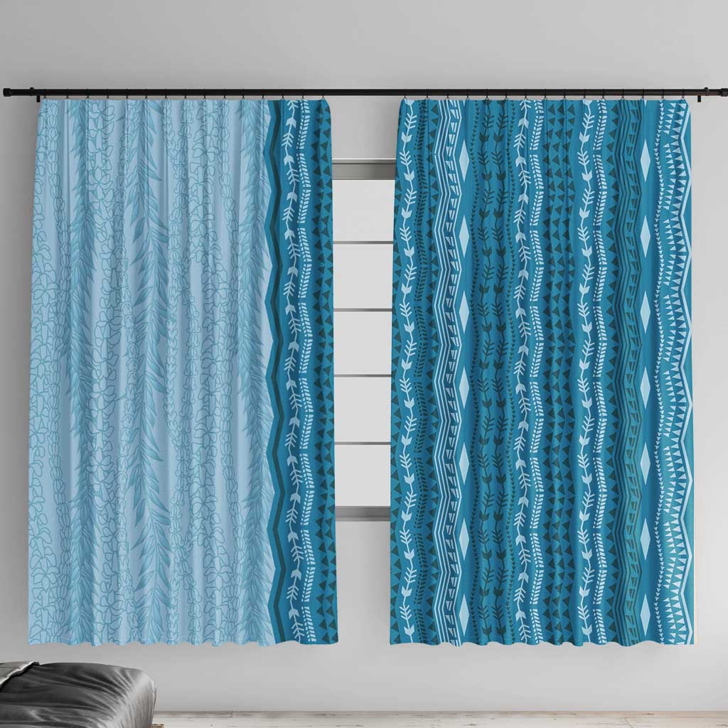 Vintage Cobalt Blue Hawaiian Traditional Kapa Mix Flowers Lei Window Curtain