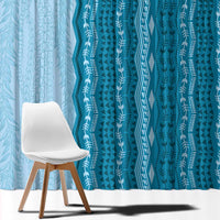 Vintage Cobalt Blue Hawaiian Traditional Kapa Mix Flowers Lei Window Curtain