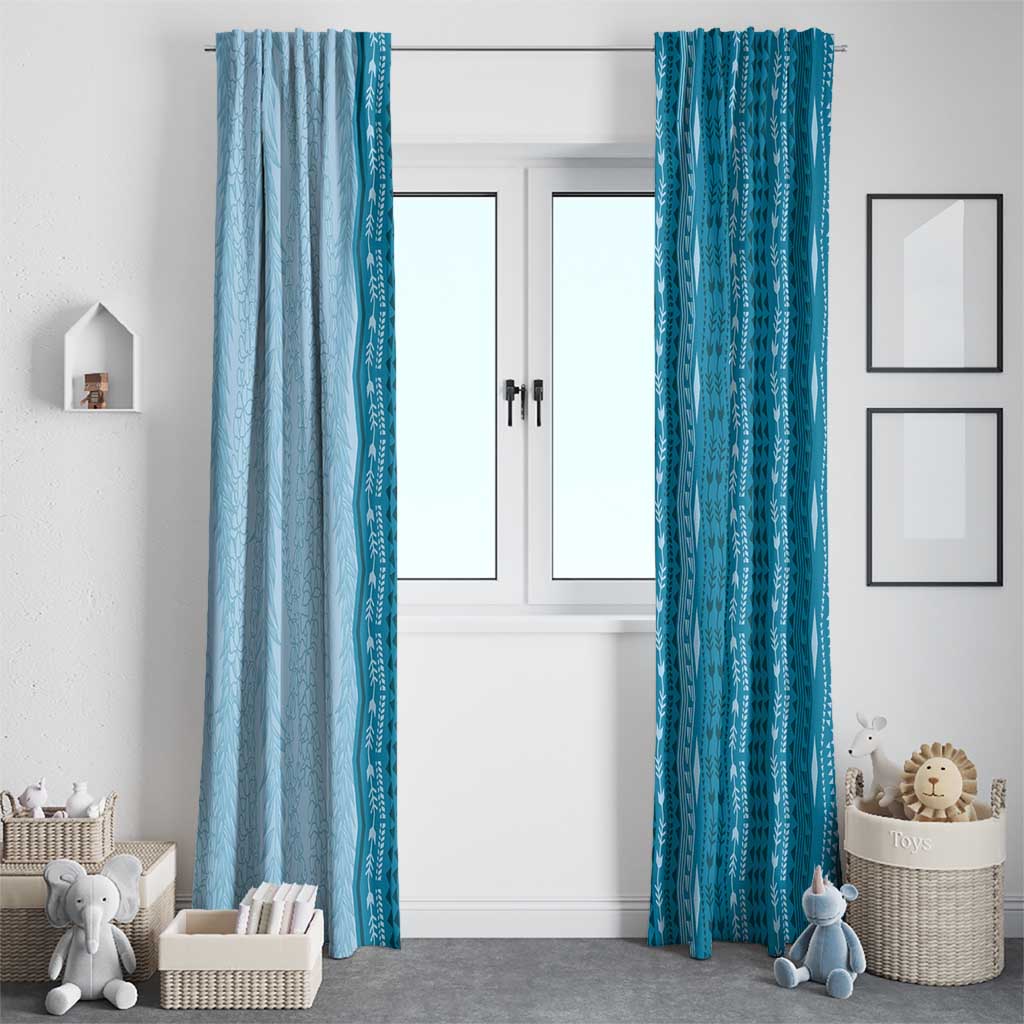 Vintage Cobalt Blue Hawaiian Traditional Kapa Mix Flowers Lei Window Curtain