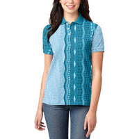 Vintage Cobalt Blue Hawaiian Traditional Kapa Mix Flowers Lei Women Polo Shirt