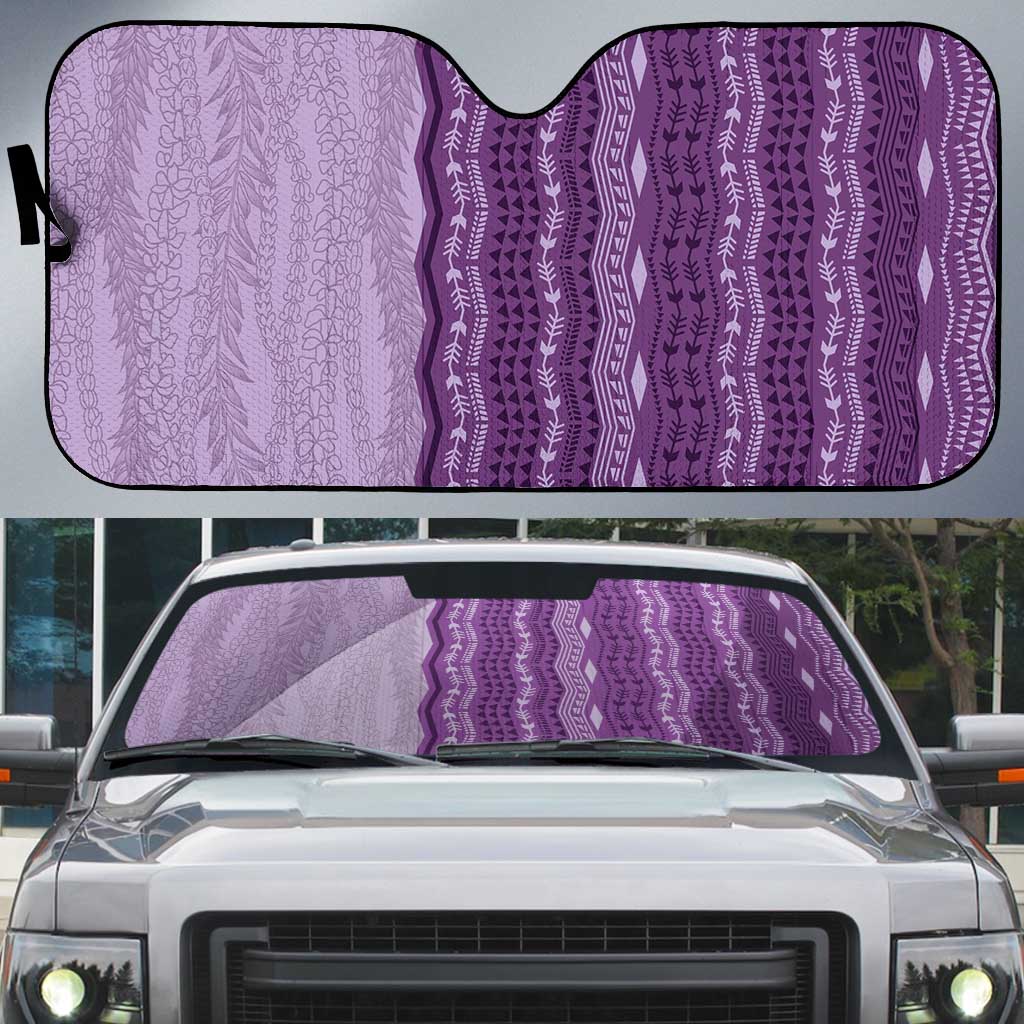 Vintage Violet Hawaiian Traditional Kapa Mix Flowers Lei Auto Sun Shade LT7 Violet - Polynesian Pride