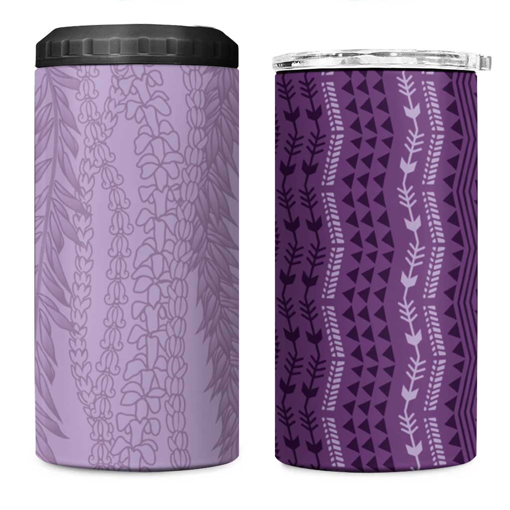 Vintage Violet Hawaiian Traditional Kapa Mix Flowers Lei 4 in 1 Can Cooler Tumbler