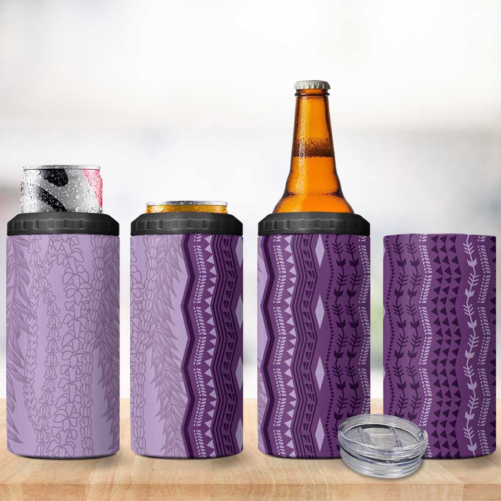 Vintage Violet Hawaiian Traditional Kapa Mix Flowers Lei 4 in 1 Can Cooler Tumbler