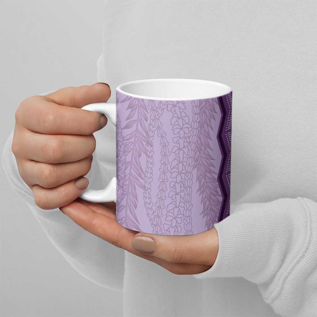 Vintage Violet Hawaiian Traditional Kapa Mix Flowers Lei Ceramic Mug