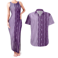 Vintage Violet Hawaiian Traditional Kapa Mix Flowers Lei Couples Matching Tank Maxi Dress and Hawaiian Shirt