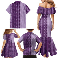 Vintage Violet Hawaiian Traditional Kapa Mix Flowers Lei Family Matching Mermaid Dress and Hawaiian Shirt