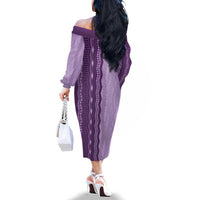 Vintage Violet Hawaiian Traditional Kapa Mix Flowers Lei Family Matching Off The Shoulder Long Sleeve Dress and Hawaiian Shirt
