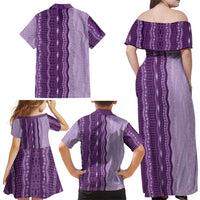 Vintage Violet Hawaiian Traditional Kapa Mix Flowers Lei Family Matching Off Shoulder Maxi Dress and Hawaiian Shirt