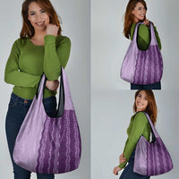 Vintage Violet Hawaiian Traditional Kapa Mix Flowers Lei Grocery Bag