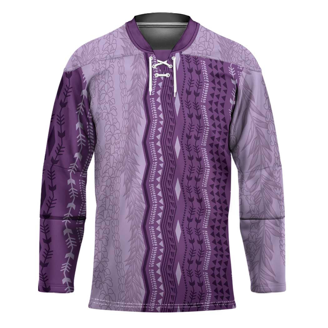 Vintage Violet Hawaiian Traditional Kapa Mix Flowers Lei Hockey Jersey