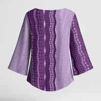 Vintage Violet Hawaiian Traditional Kapa Mix Flowers Lei Kimono Sleeve Blouse