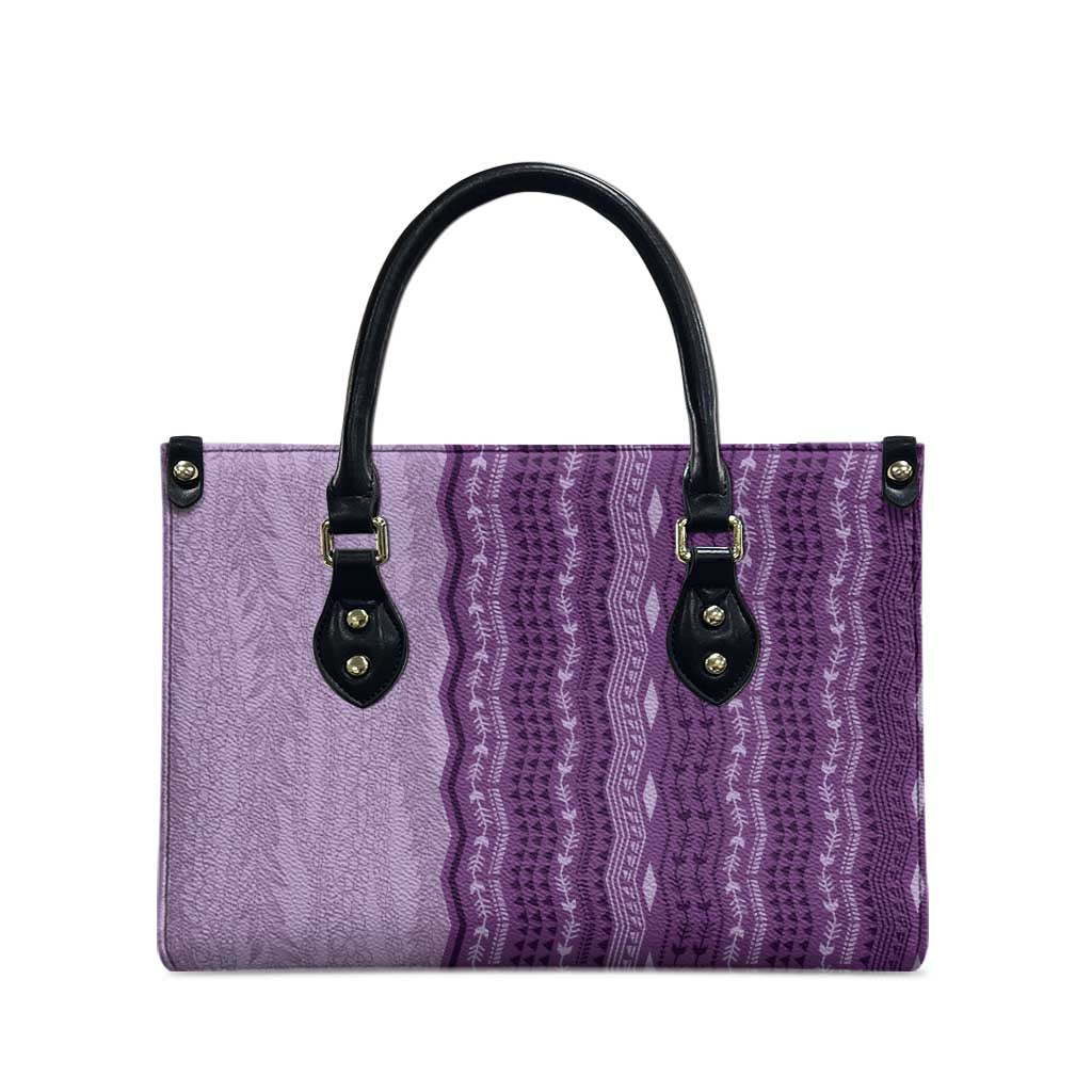 Vintage Violet Hawaiian Traditional Kapa Mix Flowers Lei Leather Bag LT7 - Polynesian Pride