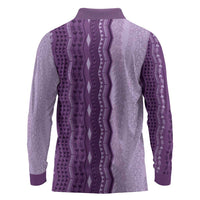 Vintage Violet Hawaiian Traditional Kapa Mix Flowers Lei Long Sleeve Polo Shirt LT7 - Polynesian Pride
