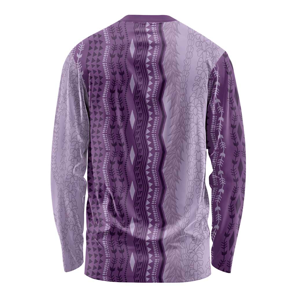 Vintage Violet Hawaiian Traditional Kapa Mix Flowers Lei Long Sleeve Shirt