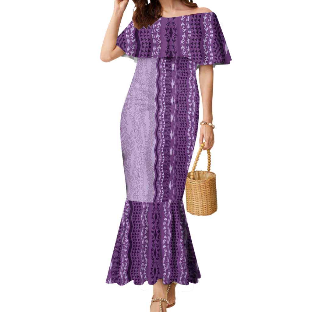 Vintage Violet Hawaiian Traditional Kapa Mix Flowers Lei Mermaid Dress LT7 Women Violet - Polynesian Pride