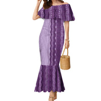 Vintage Violet Hawaiian Traditional Kapa Mix Flowers Lei Mermaid Dress LT7 Women Violet - Polynesian Pride