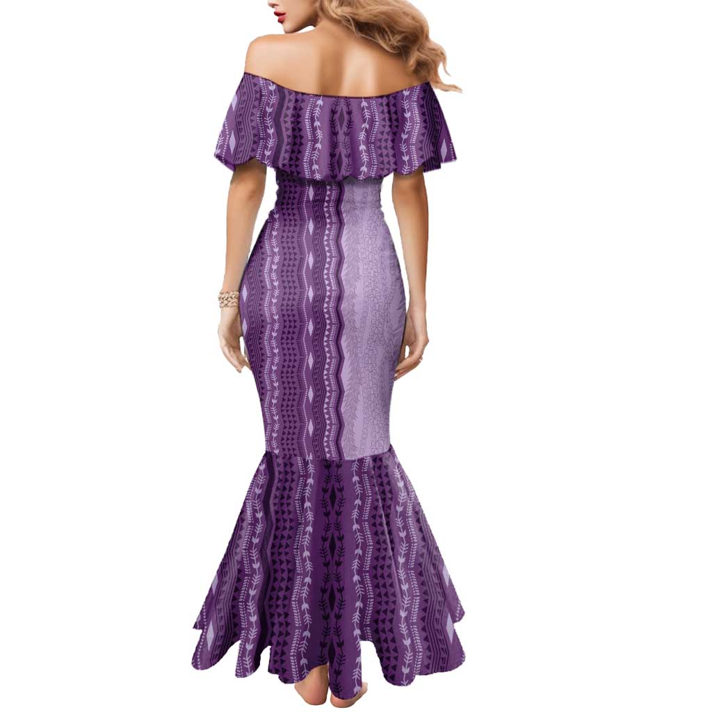 Vintage Violet Hawaiian Traditional Kapa Mix Flowers Lei Mermaid Dress LT7 - Polynesian Pride