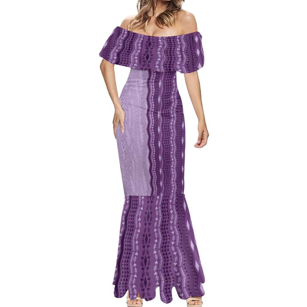 Vintage Violet Hawaiian Traditional Kapa Mix Flowers Lei Mermaid Dress LT7 - Polynesian Pride