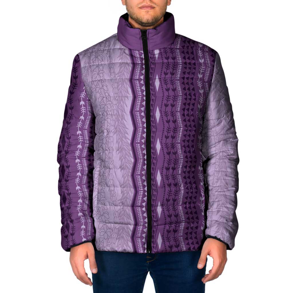 Vintage Violet Hawaiian Traditional Kapa Mix Flowers Lei Padded Jacket