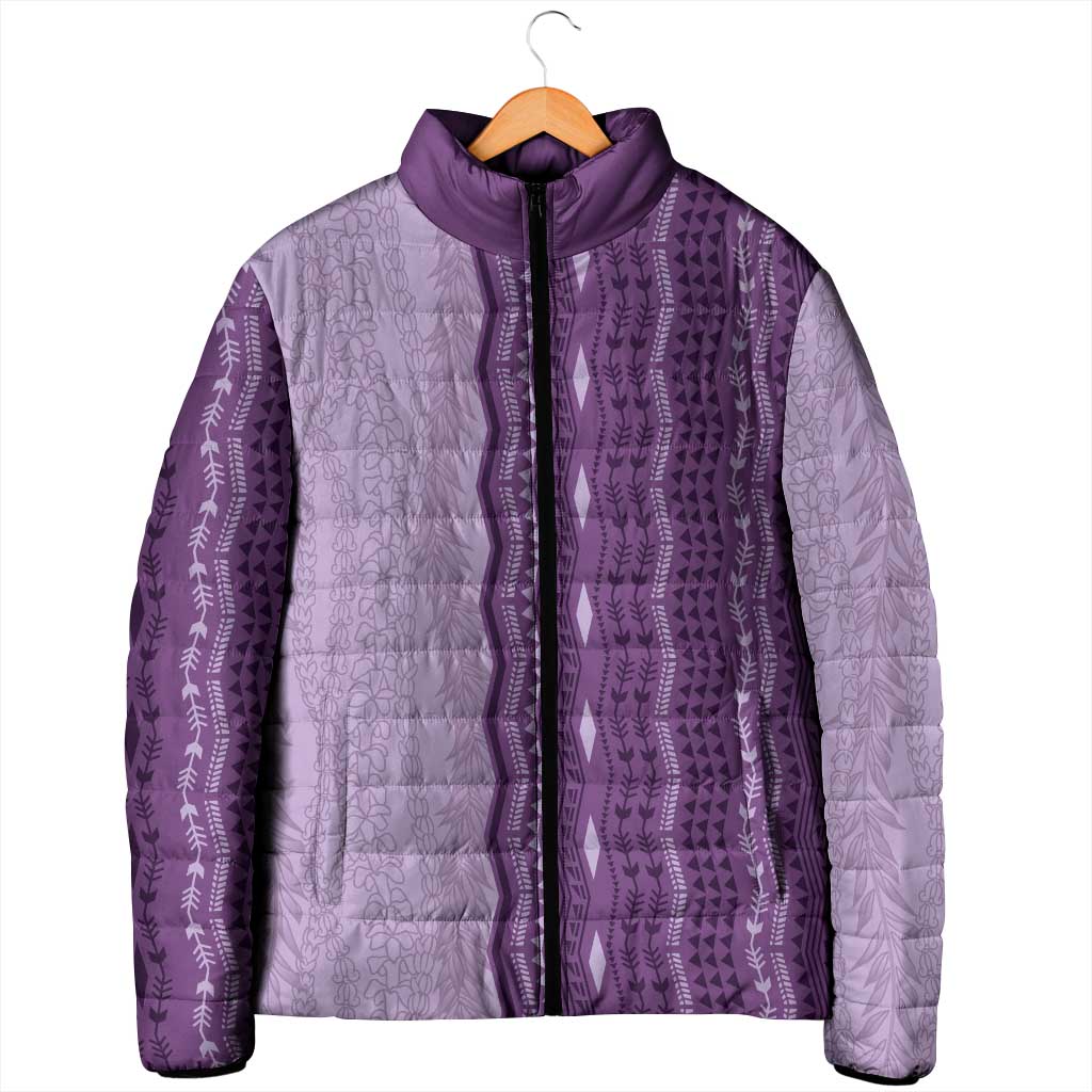 Vintage Violet Hawaiian Traditional Kapa Mix Flowers Lei Padded Jacket LT7 - Polynesian Pride
