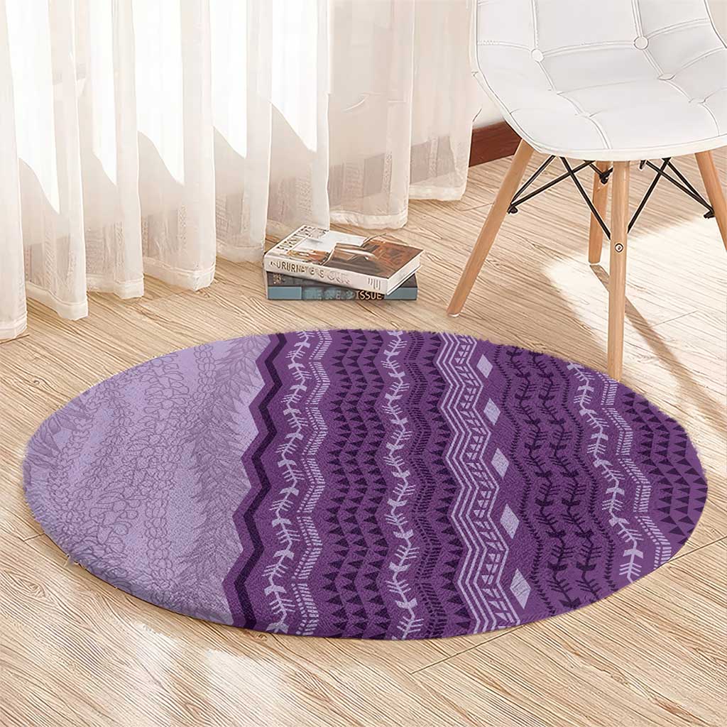 Vintage Violet Hawaiian Traditional Kapa Mix Flowers Lei Round Carpet LT7 - Polynesian Pride