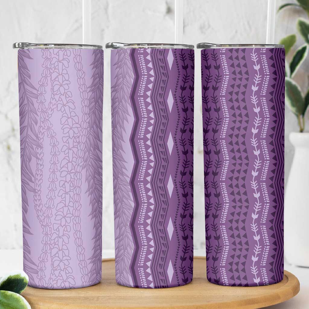 Vintage Violet Hawaiian Traditional Kapa Mix Flowers Lei Skinny Tumbler