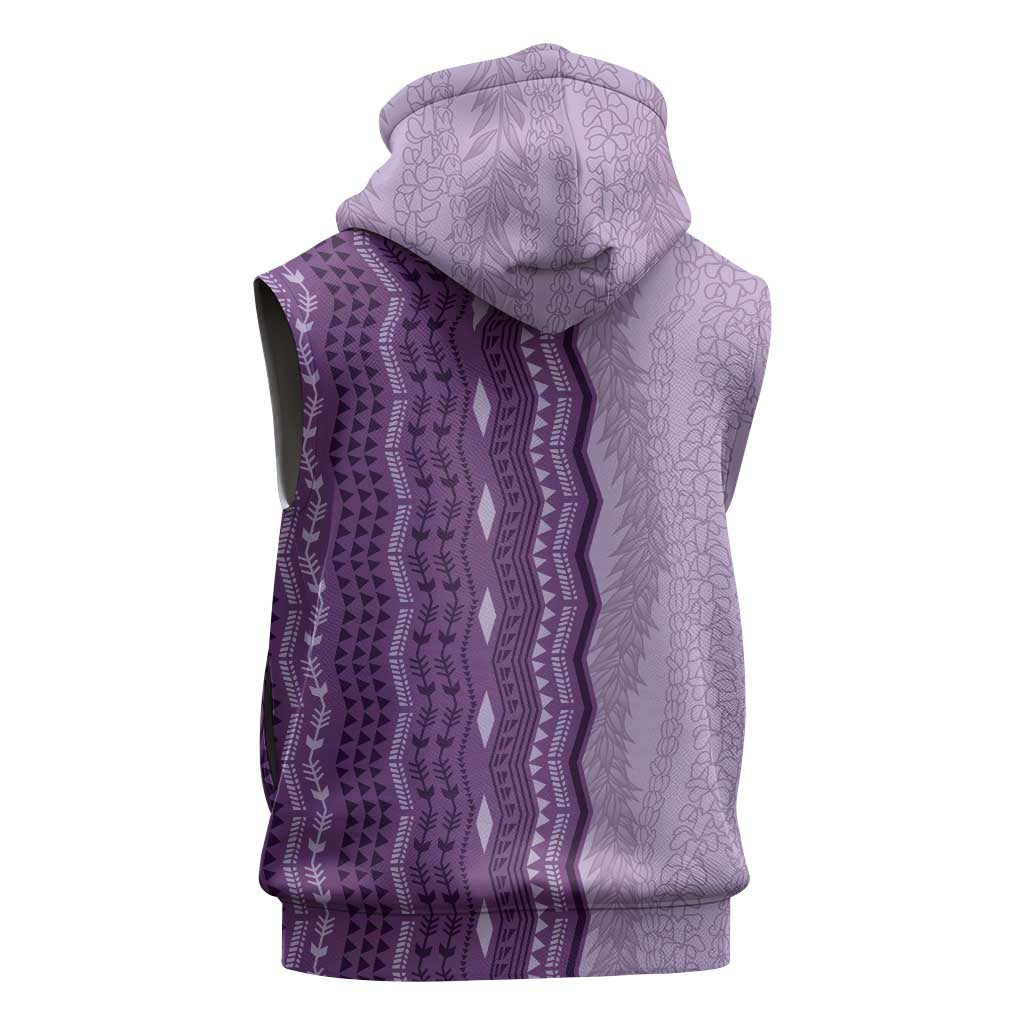 Vintage Violet Hawaiian Traditional Kapa Mix Flowers Lei Sleeveless Hoodie LT7 - Polynesian Pride