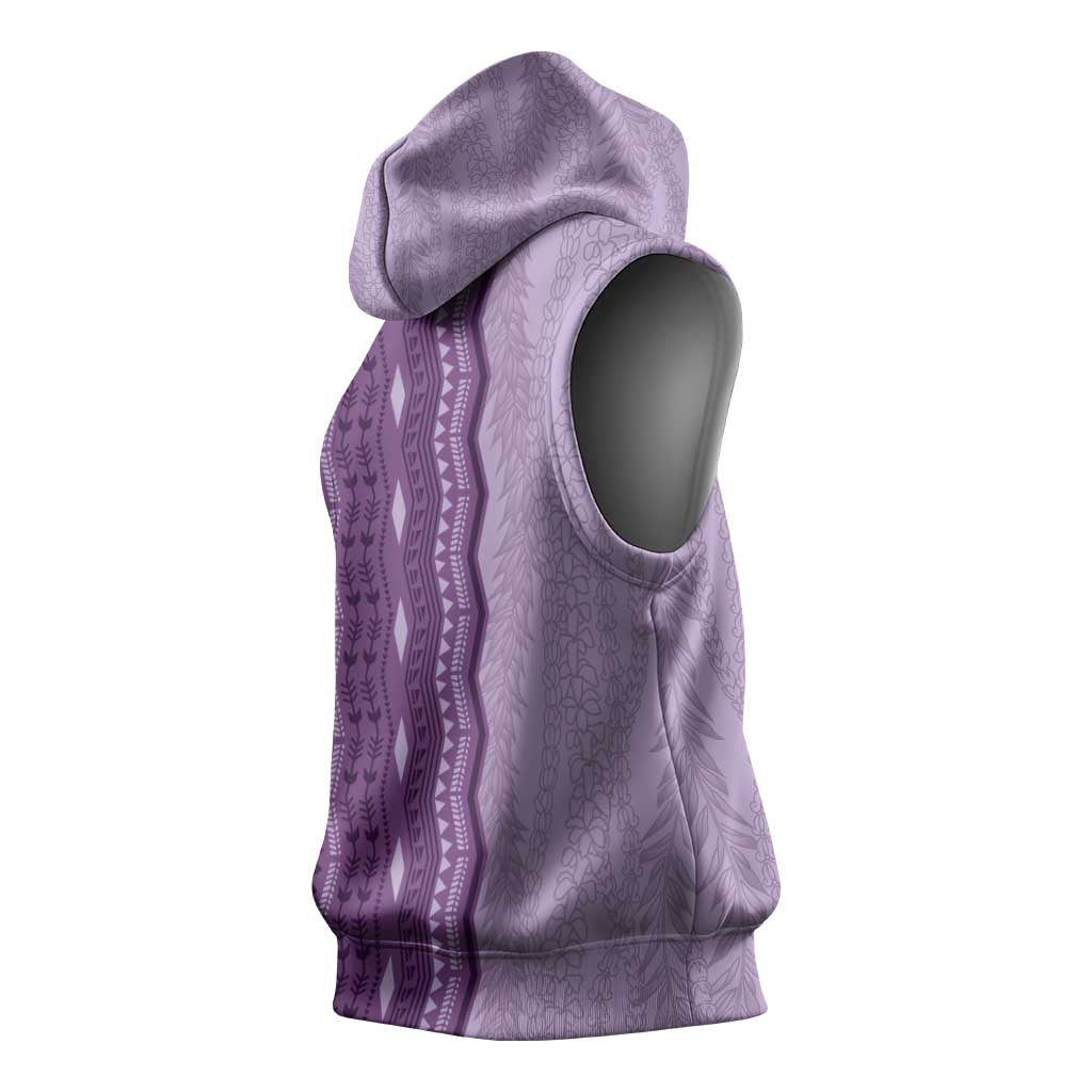 Vintage Violet Hawaiian Traditional Kapa Mix Flowers Lei Sleeveless Hoodie LT7 - Polynesian Pride