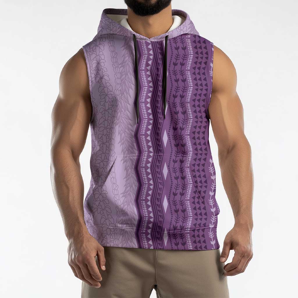 Vintage Violet Hawaiian Traditional Kapa Mix Flowers Lei Sleeveless Hoodie LT7 - Polynesian Pride