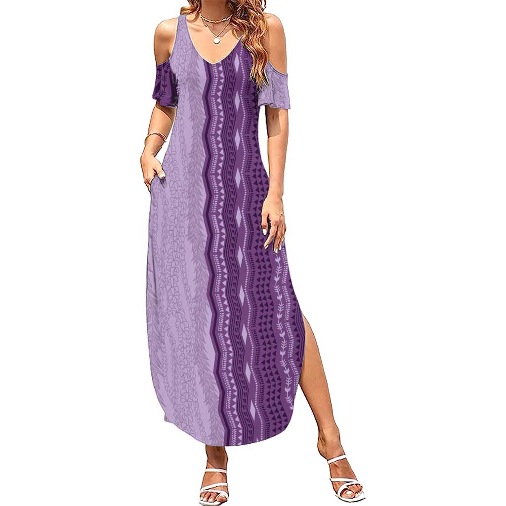 Vintage Violet Hawaiian Traditional Kapa Mix Flowers Lei Summer Maxi Dress