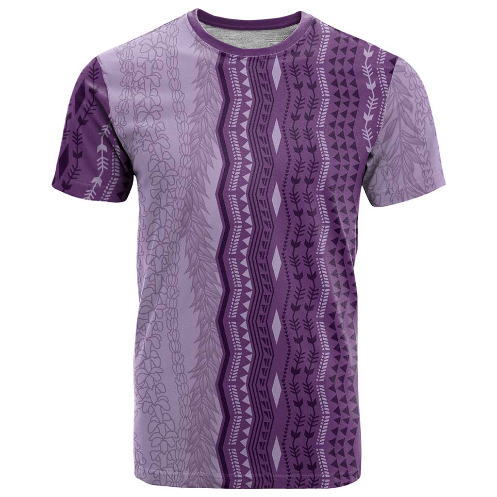 Vintage Violet Hawaiian Traditional Kapa Mix Flowers Lei T Shirt