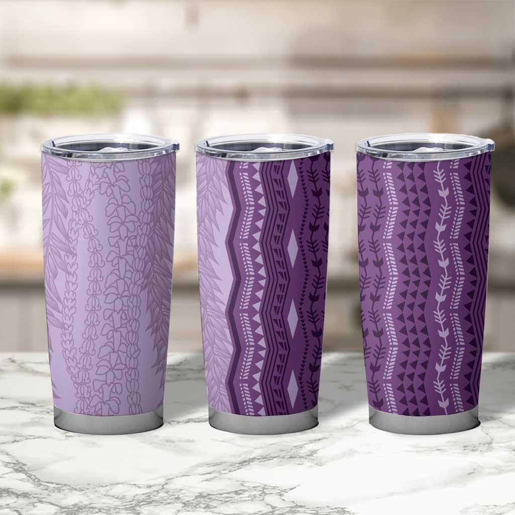 Vintage Violet Hawaiian Traditional Kapa Mix Flowers Lei Tumbler Cup