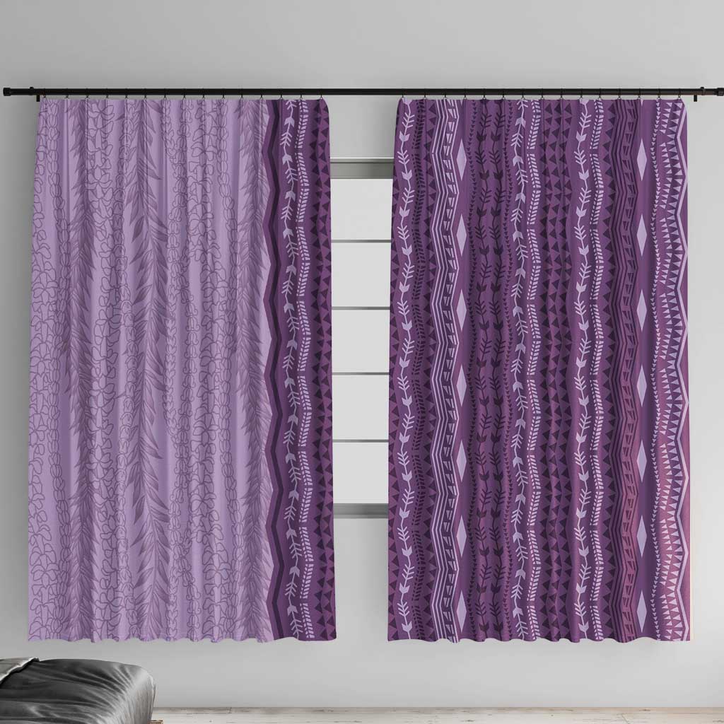 Vintage Violet Hawaiian Traditional Kapa Mix Flowers Lei Window Curtain LT7 With Hooks Violet - Polynesian Pride
