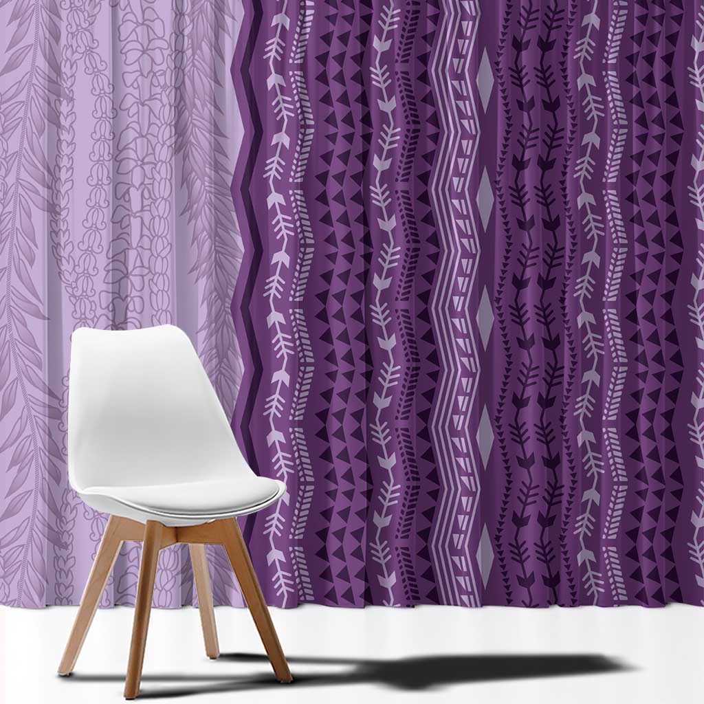 Vintage Violet Hawaiian Traditional Kapa Mix Flowers Lei Window Curtain LT7 - Polynesian Pride