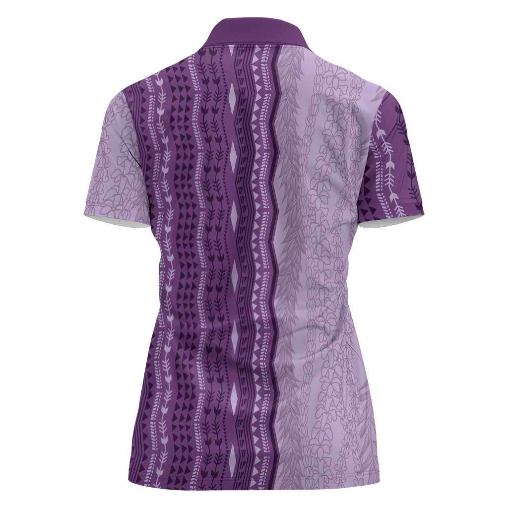 Vintage Violet Hawaiian Traditional Kapa Mix Flowers Lei Women Polo Shirt
