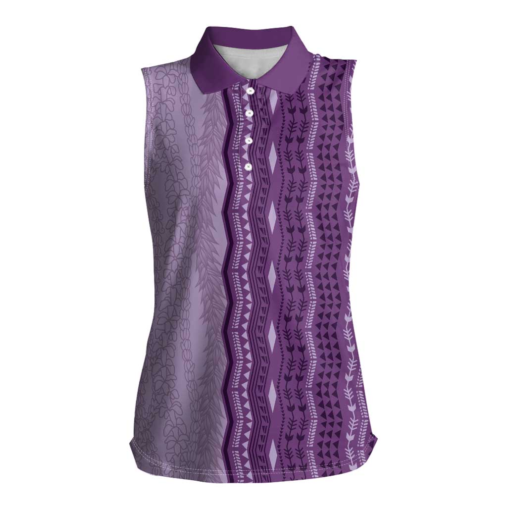 Vintage Violet Hawaiian Traditional Kapa Mix Flowers Lei Women Sleeveless Polo Shirt