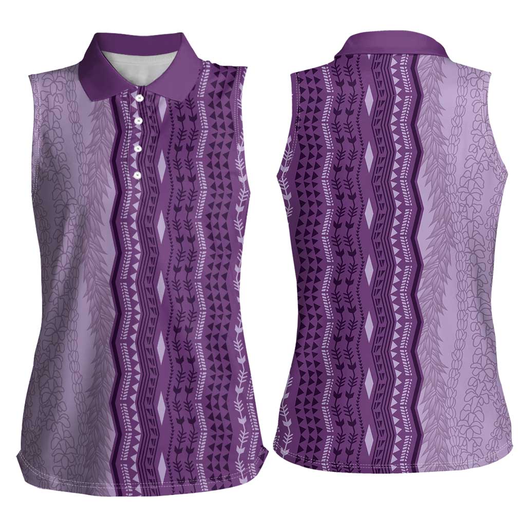 Vintage Violet Hawaiian Traditional Kapa Mix Flowers Lei Women Sleeveless Polo Shirt