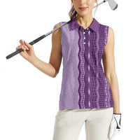 Vintage Violet Hawaiian Traditional Kapa Mix Flowers Lei Women Sleeveless Polo Shirt