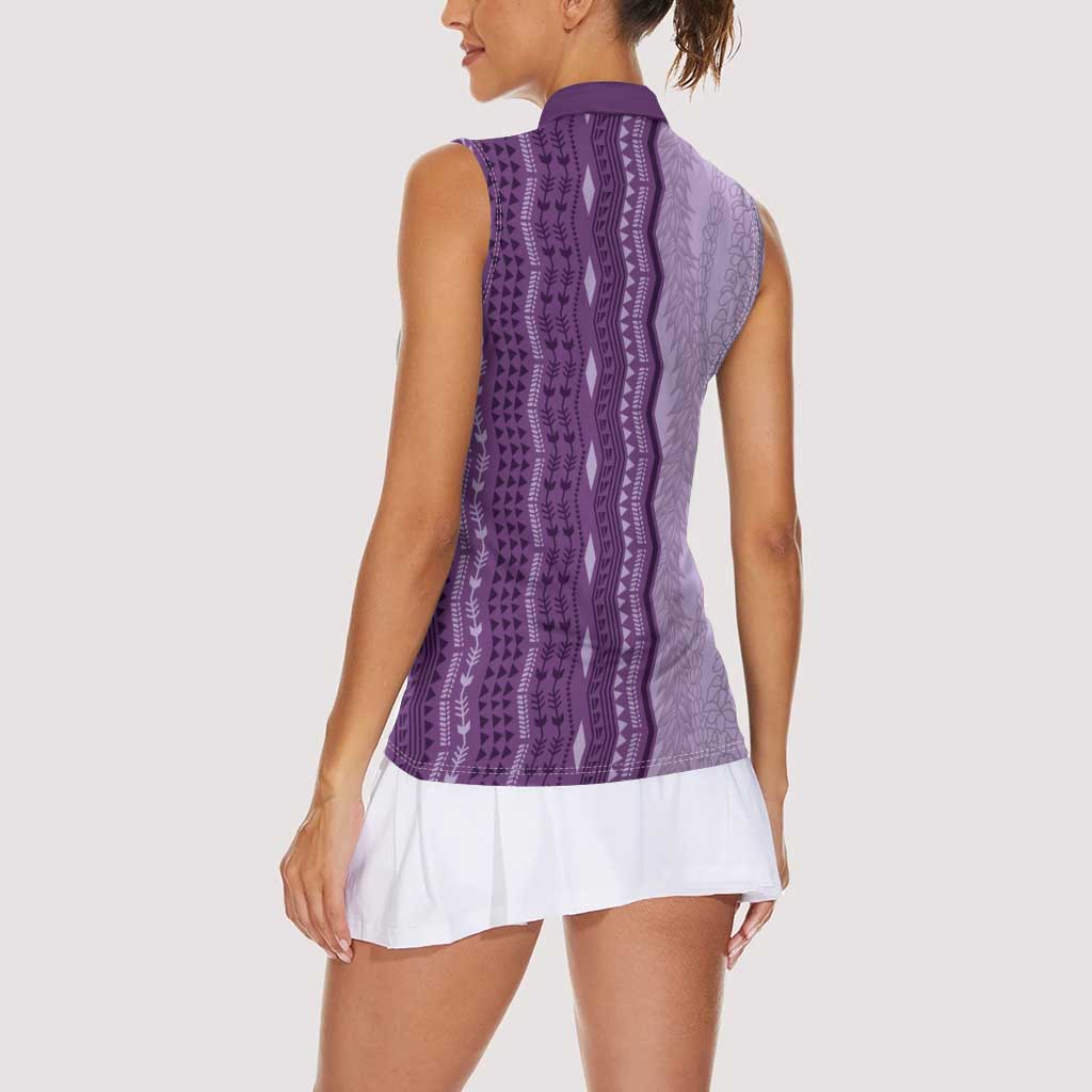 Vintage Violet Hawaiian Traditional Kapa Mix Flowers Lei Women Sleeveless Polo Shirt