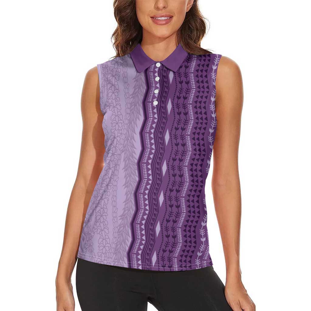 Vintage Violet Hawaiian Traditional Kapa Mix Flowers Lei Women Sleeveless Polo Shirt