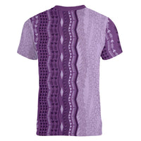 Vintage Violet Hawaiian Traditional Kapa Mix Flowers Lei Women V-Neck T-Shirt