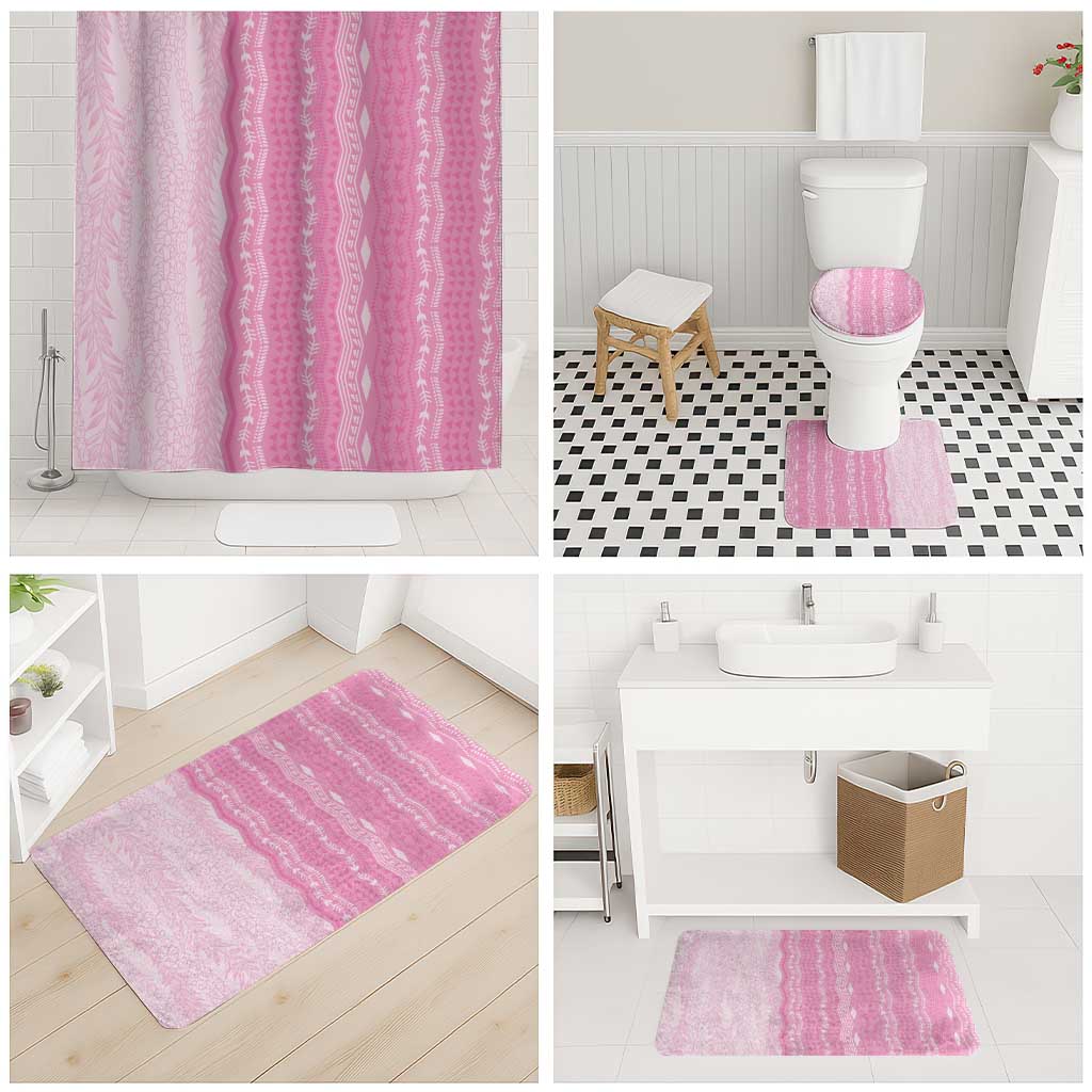 Vintage Pink Hawaiian Traditional Kapa Mix Flowers Lei Bathroom Set LT7 - Polynesian Pride