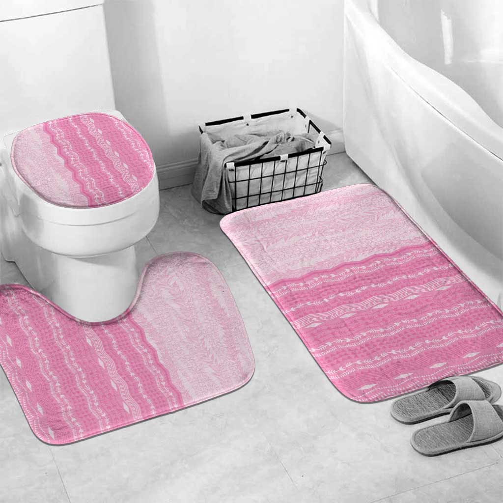 Vintage Pink Hawaiian Traditional Kapa Mix Flowers Lei Bathroom Set LT7 Mat Set Only (3 pcs) One Size Pink - Polynesian Pride