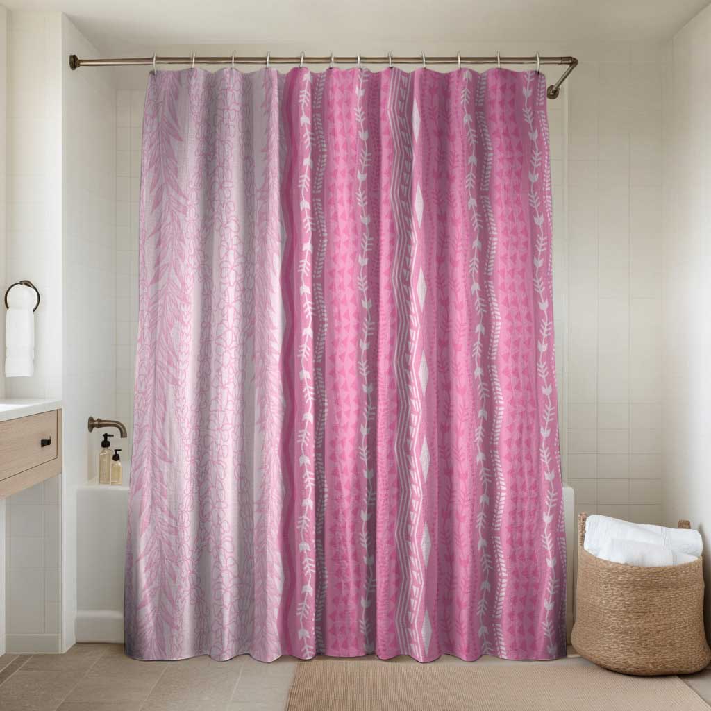Vintage Pink Hawaiian Traditional Kapa Mix Flowers Lei Bathroom Set LT7 Shower Curtain Only Pink - Polynesian Pride