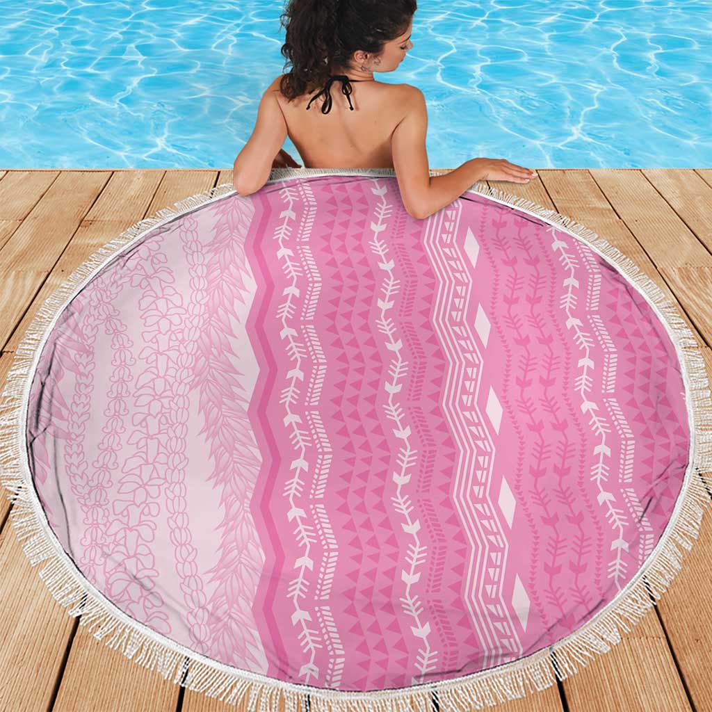 Vintage Pink Hawaiian Traditional Kapa Mix Flowers Lei Beach Blanket