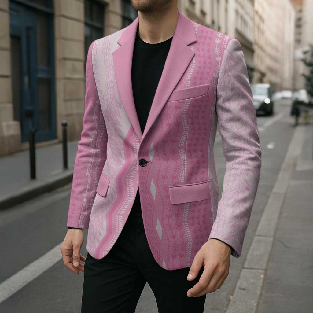 Vintage Pink Hawaiian Traditional Kapa Mix Flowers Lei Blazer