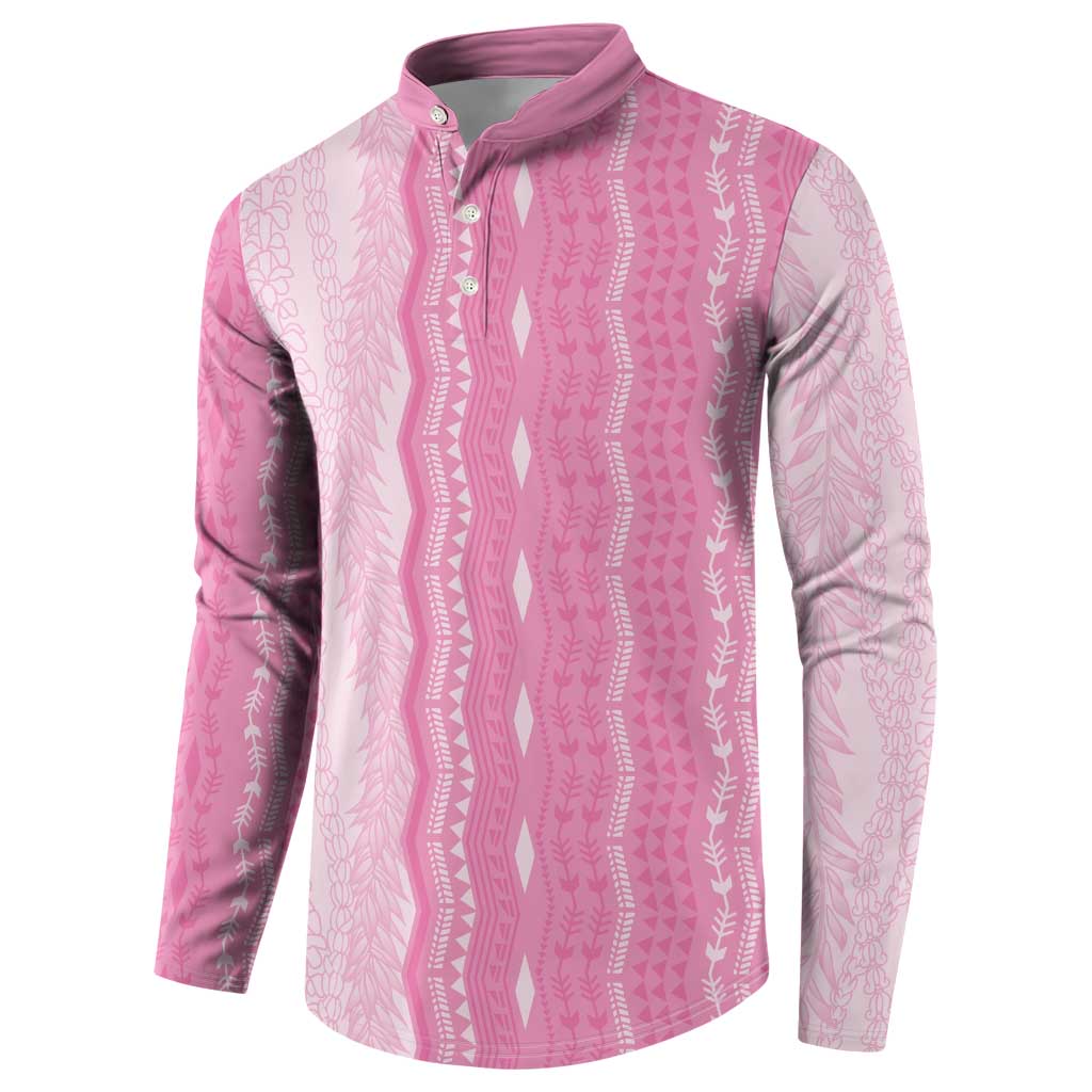Vintage Pink Hawaiian Traditional Kapa Mix Flowers Lei Button Sweatshirt