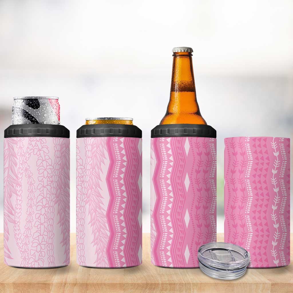 Vintage Pink Hawaiian Traditional Kapa Mix Flowers Lei 4 in 1 Can Cooler Tumbler