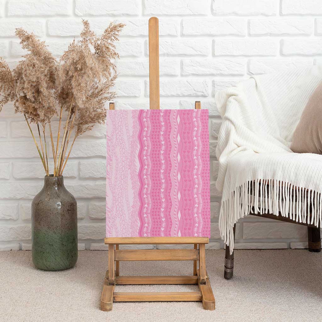 Vintage Pink Hawaiian Traditional Kapa Mix Flowers Lei Canvas Wall Art